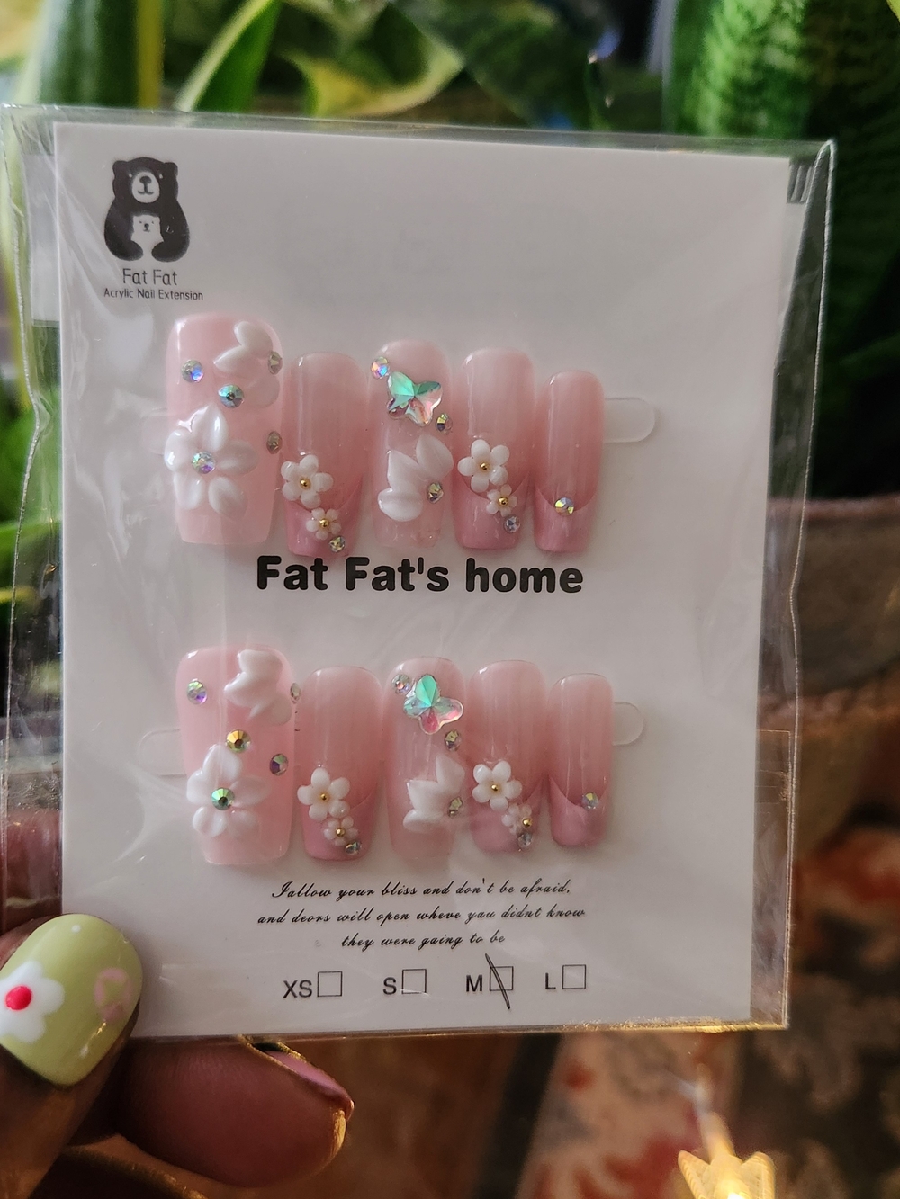 Fat Fat's Home Pink Floral Acrylic Press-On Nails.   No Prep Kit